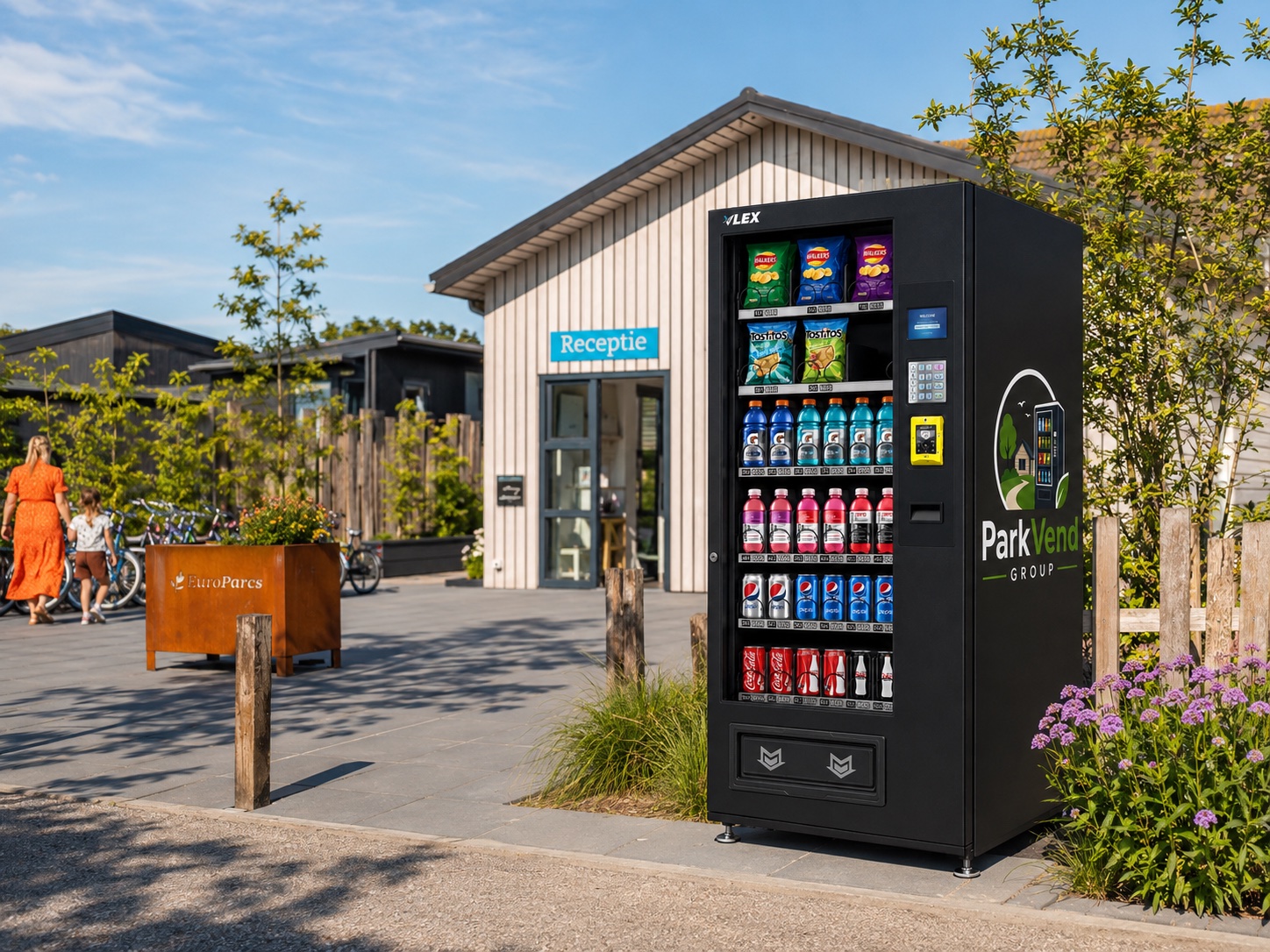 ParkVend vendingmachine naast de receptie van een vakantiepark