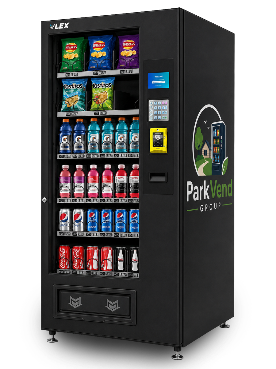 Moderne ParkVend vendingmachine met snacks en gekoelde dranken